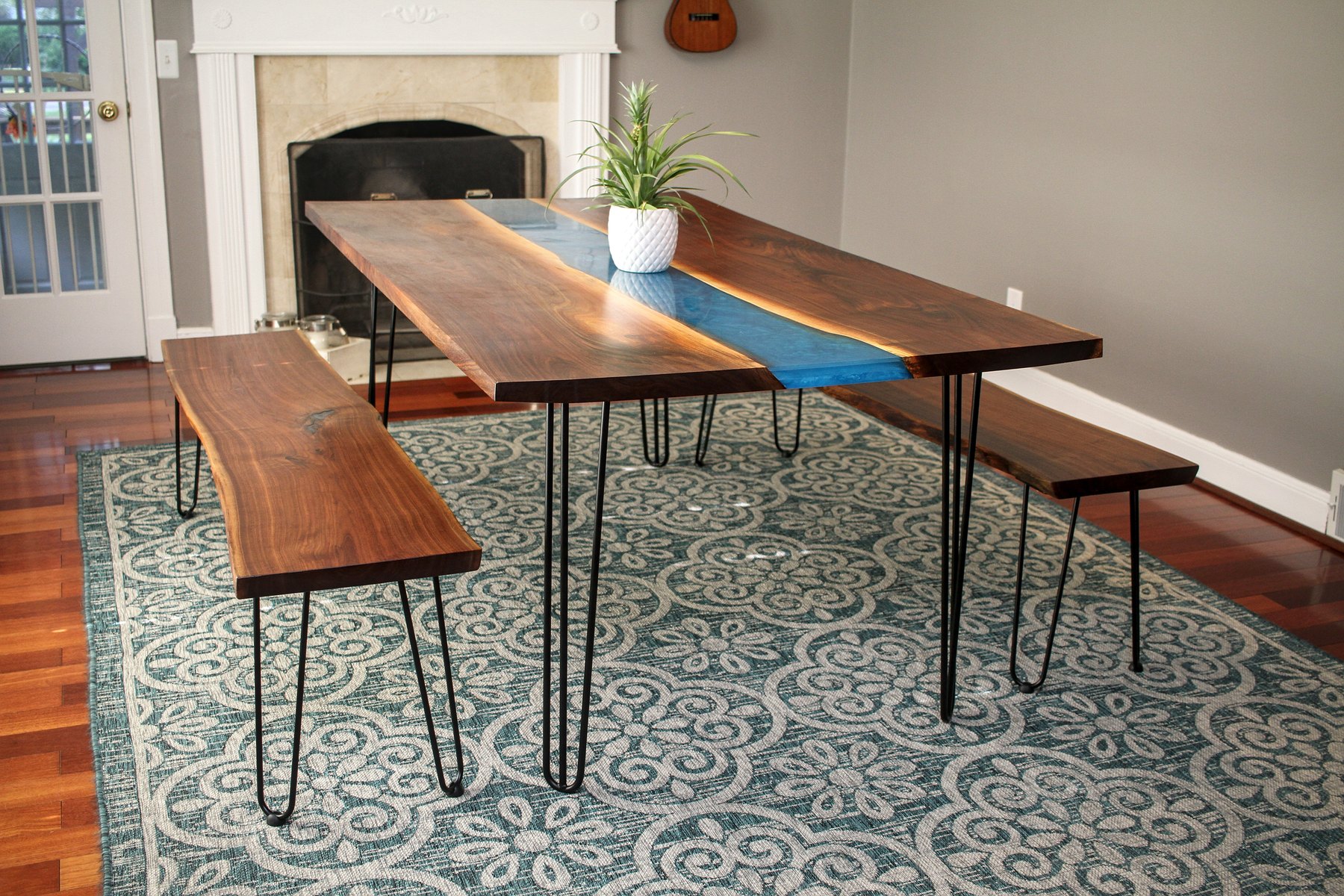 Custom walnut and resin dining table