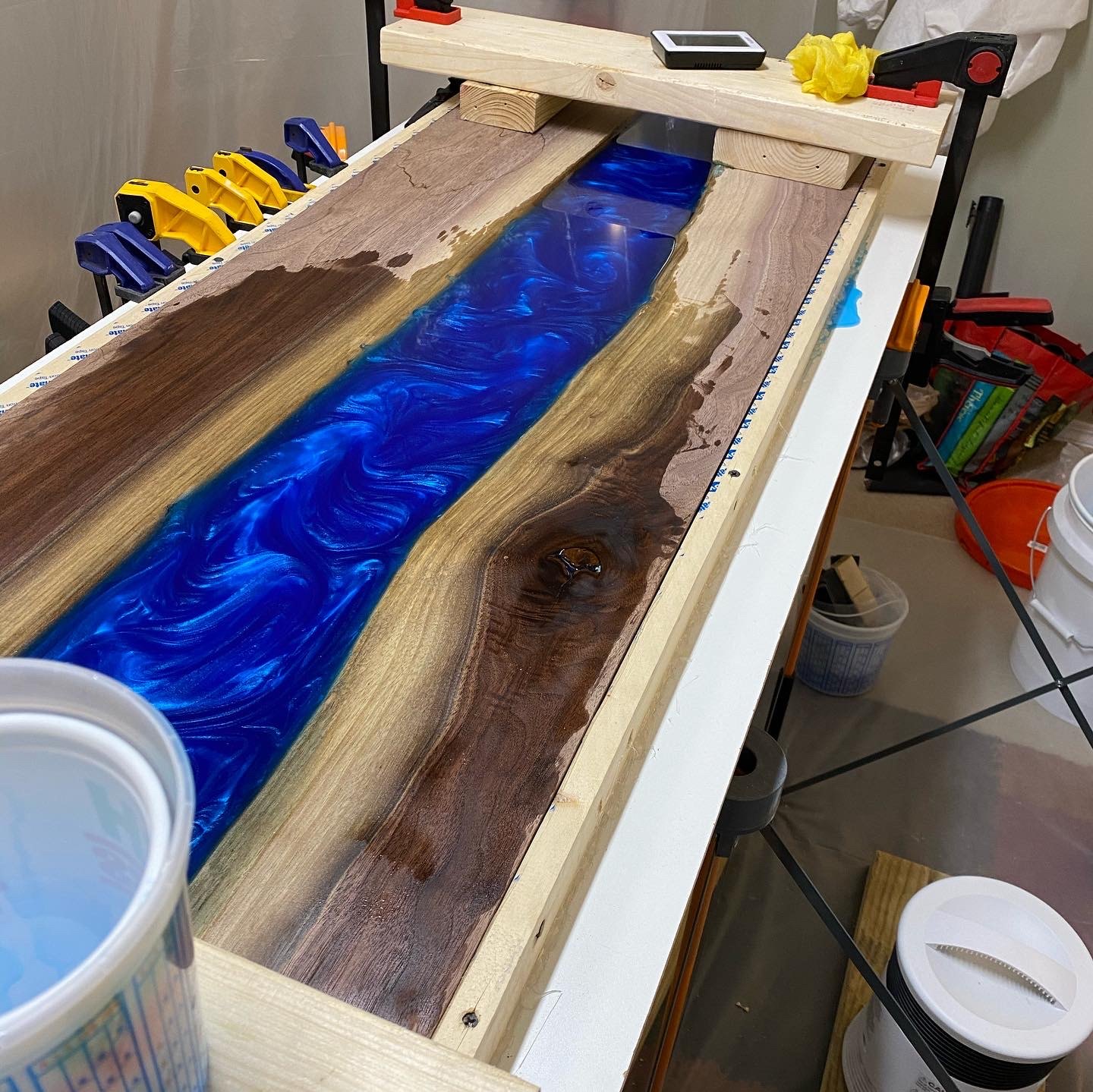 Wood and resin detail during fabrication