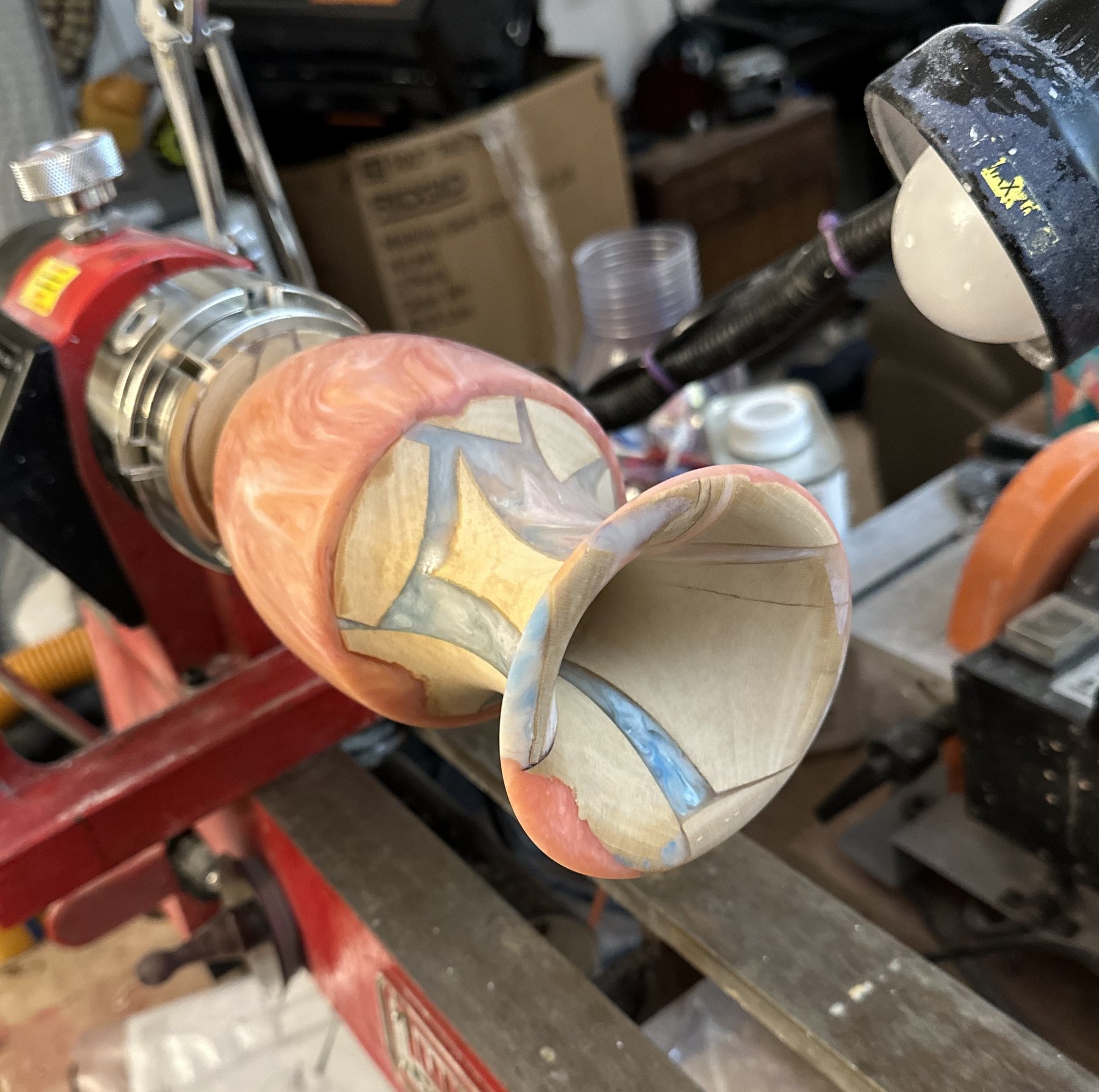 Vessel being turned on a lathe