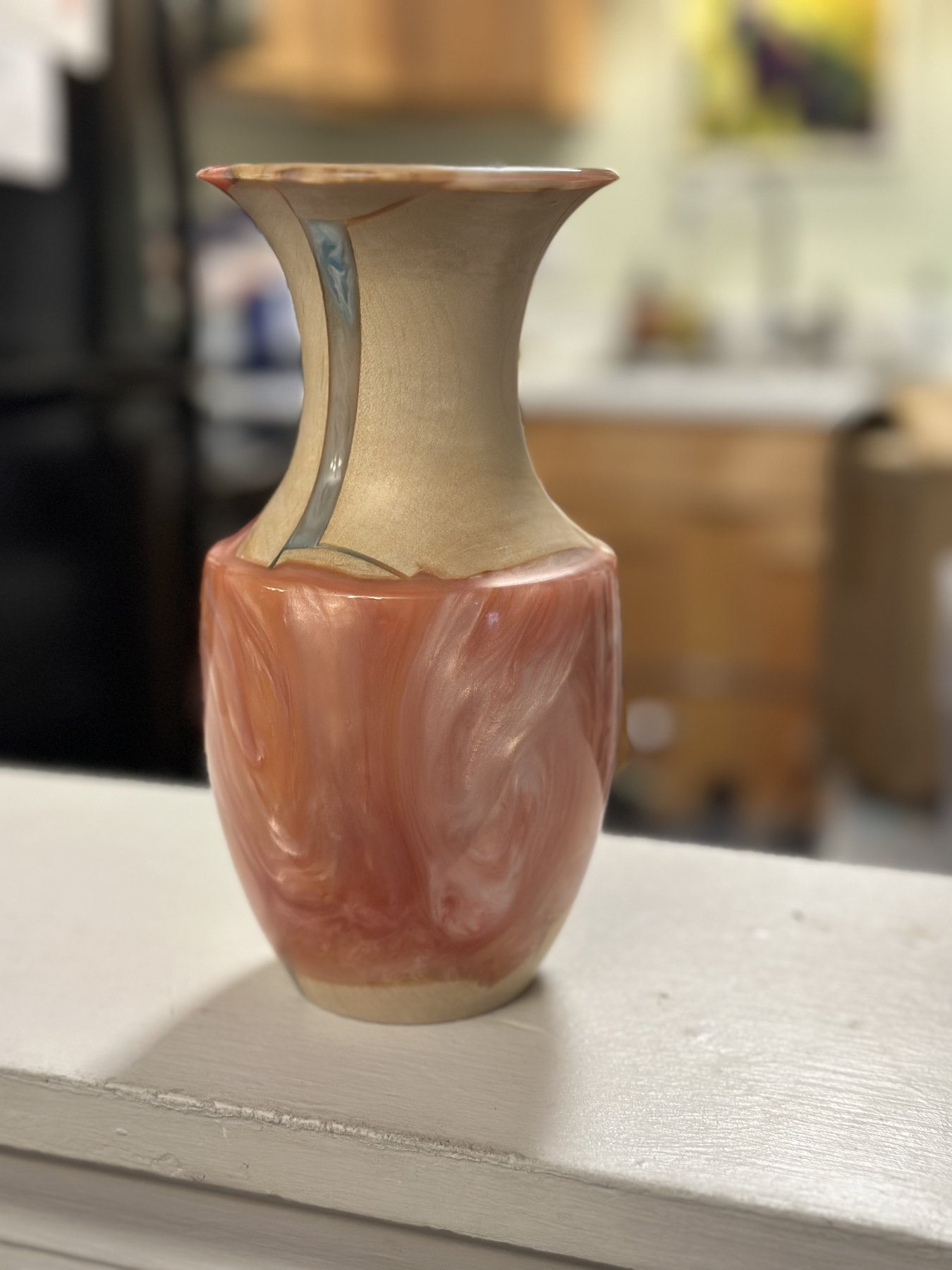 Sculptural wood and resin vessel